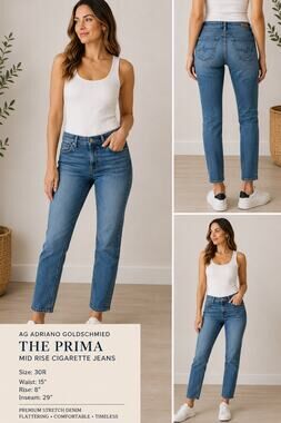 AG Adriano Goldschmied The Prima Mid Rise Cigarette Jeans Blue 30R